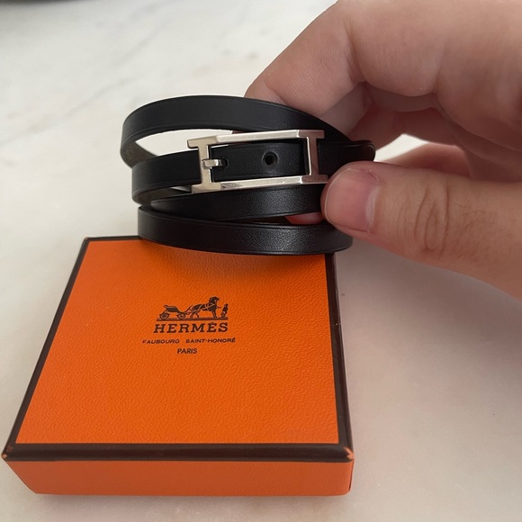 NIB Authentic Hermes Behapi Double Tour Bracelet Black and Silver - Picture 3 of 8